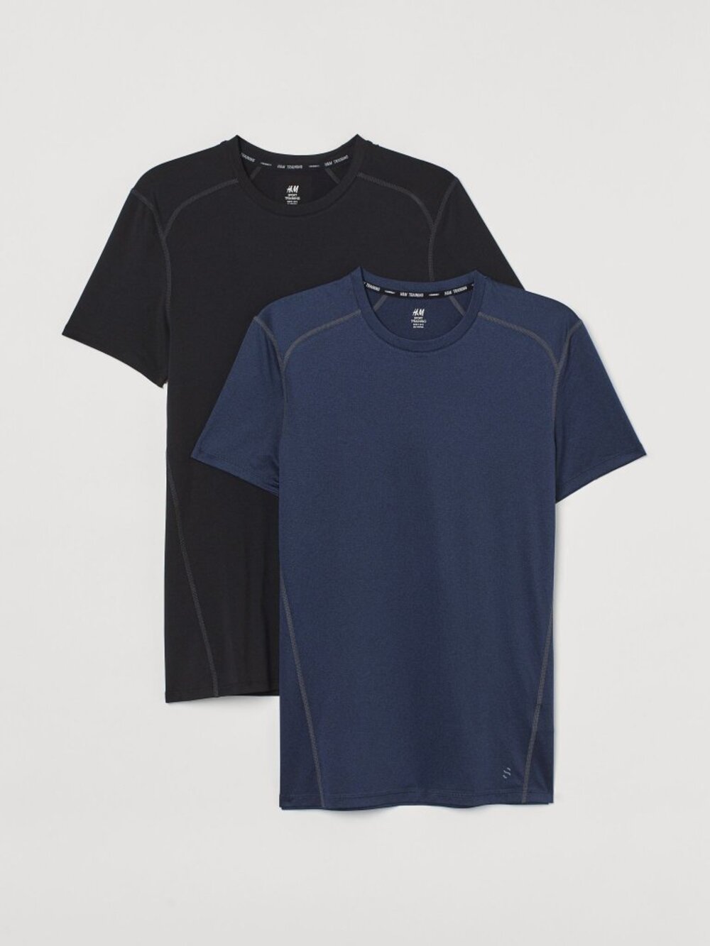 H&M Men's Sport, Training T-shirt, 2-pack, black/blue, Extra Small, Muscle Fit